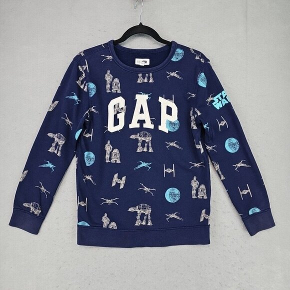 Gap X Star Wars Sweatershirt Boys XXL Navy R2-D2 Deathstar X-Wing Tie Fighter - Picture 1 of 8